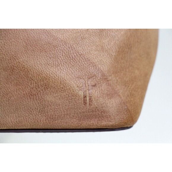 LARGE Frye TAN BROWN GENUINE LEATHER LOGO SHOULDER BAG HOBO TOTE HANDBAG PURSE - Picture 5 of 14